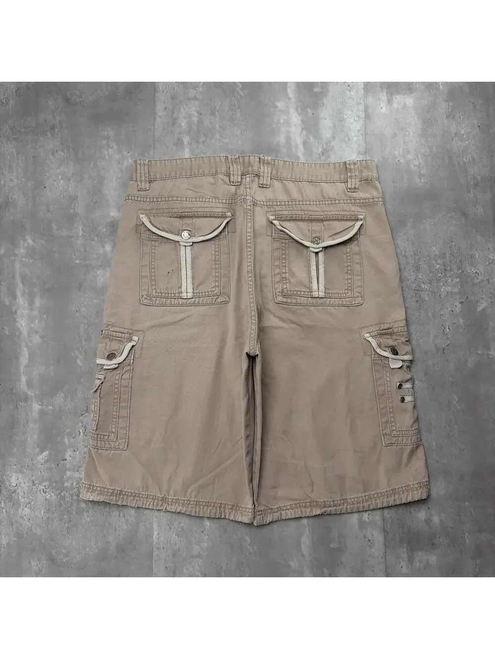 Y2K Beige Victorious Grunge Gothic Distressed Baggy Cargo Skater Shorts